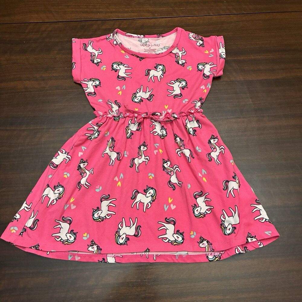 Colette Lily Little Girls Spring/Summer Dress W/Unicorns. Short Sleeve Size 3T